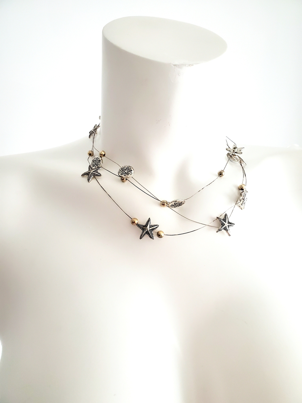 Layered Starfish and Shell Necklace in Silver and Gold - Y2k